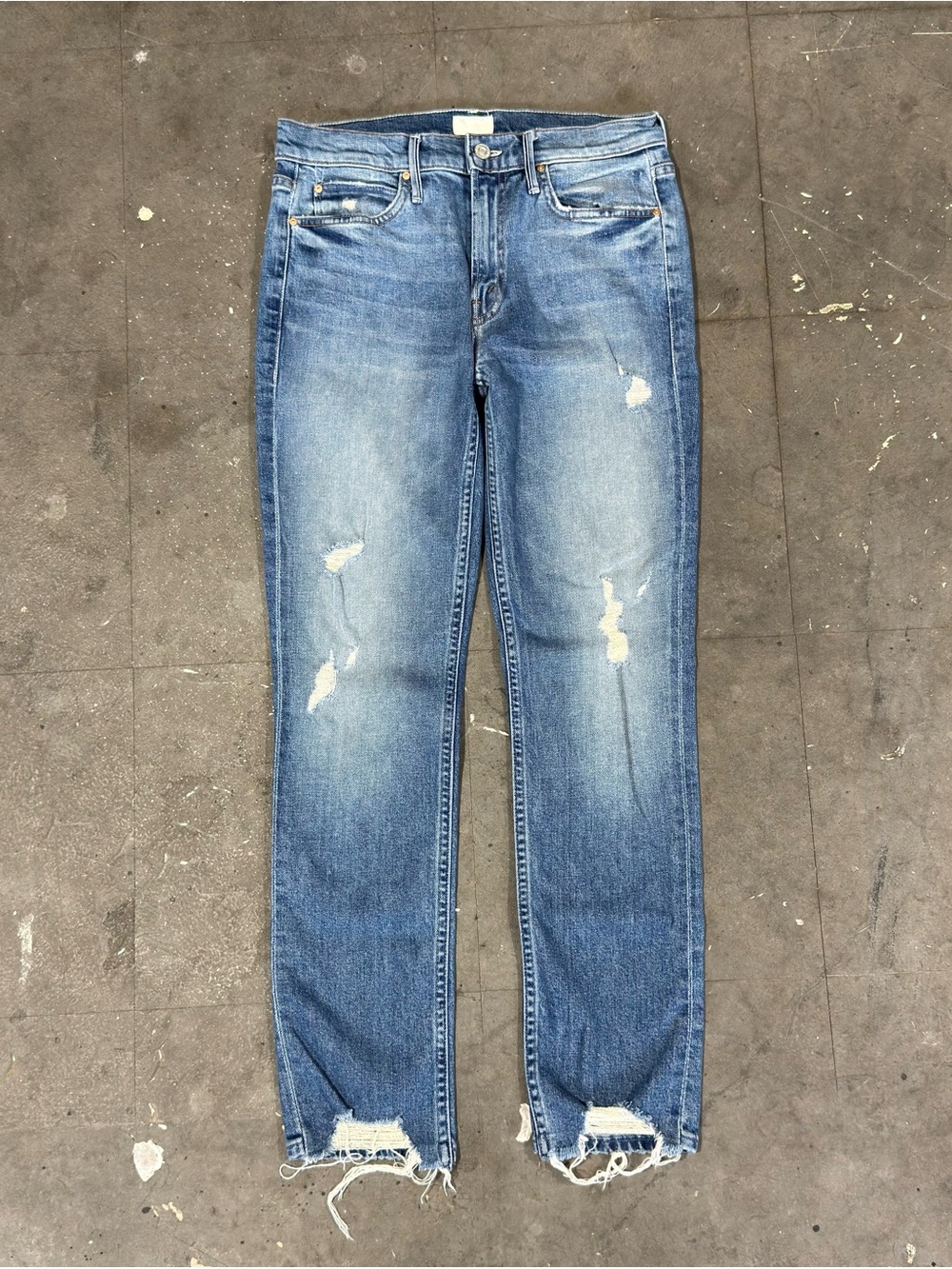 Mother The Flirt Cold Feet Distressed High Rise Straight Leg Blue Jeans Size 27